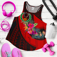 Pohnpei Women's Racerback Tank - Polynesian Hook And Hibiscus (Red) - Polynesian Pride