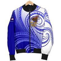 American Samoa Polynesian Men's Bomber Jacket - Bald Eagle (Blue) - Polynesian Pride