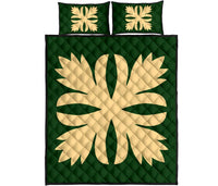 Hawaiian Royal Pattern Quilt Bed Set - Green - C3 Style - Polynesian Pride