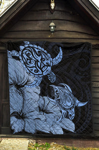 Hawaii Turtle Premium Quilt Polynesian Hibiscus Art Blue AH - Polynesian Pride