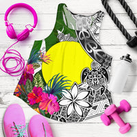 Palau Women's Racerback Tank White - Turtle Plumeria Banana Leaf White - Polynesian Pride