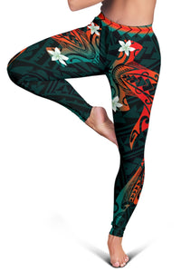 Hawaiian Plumeria Shark Polynesian Women's Leggings - Alan Style - AH - Polynesian Pride