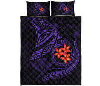 Hawaiian Polynesian Quilt Bed Set - Kanaka Maoli & Purple Manta Ray Turtle Tentacle - Polynesian Pride