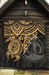 Vanuatu Polynesian Premium Quilt - Vanuatu Coat Of Arms & Gold Turtle Hibiscus - Polynesian Pride