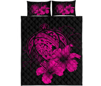Hawaiian Map Turtle Hibiscus Polynesian Quilt Bedding Set - Pink Art - Polynesian Pride