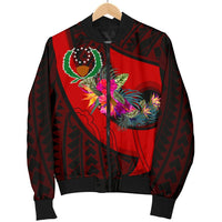Pohnpei Men's Bomber Jacket - Polynesian Hook And Hibiscus (Red) - Polynesian Pride