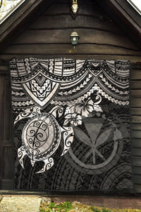 Hawaii Polynesian Premium Quilt - Kanaka Maoli & White Turtle Hibiscus - Polynesian Pride