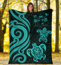 Fiji Polynesian Premium Blanket - Turquoise Tentacle Turtle Crest - Polynesian Pride