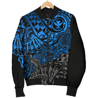 Polynesian Hawaii (Kanaka Maoli) Men Bomber Jacket - Blue Hibiscus Turtle Flowing - Polynesian Pride