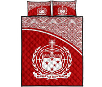Samoa Quilt Bed Set - Samoa Coat Of Arms Red Curve Version Red - Polynesian Pride
