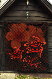 Hawaii Turtle Ohana Hibiscus Poly Premium Quilt Red - Polynesian Pride