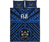 Fiji Quilt Bed Set - Fiji Seal With Polynesian Tattoo Style (Blue) - Polynesian Pride