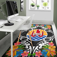 French Polynesia Area Rug - Coat OfArmsWith Tropical Flowers - Polynesian Pride
