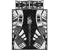 New Caledonia Quilt Bed Set - New Caledonia Coat Of Arms & Polynesian White Tattoo Style Black - Polynesian Pride