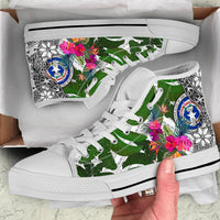 Northern Mariana Islands High Top Shoes White - Turtle Plumeria Banana Leaf - Polynesian Pride