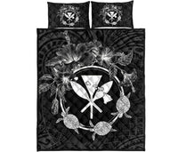 Hawaii Kanaka Turtle Hibiscus Polynesian Quilt Bed Set - Anthea Style White White - Polynesian Pride