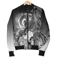 Vanuatu Men's Bomber Jacket - Humpback Whale with Tropical Flowers (White) - Polynesian Pride