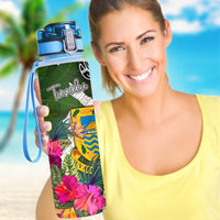 Tuvalu Hydro Tracking Bottle White - Turtle Plumeria Banana Leaf - Polynesian Pride