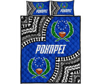 Pohnpei Flag Quilt Bed Set Micronesian Pattern Blue - Polynesian Pride