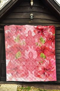 Hawaii Turtle Hibiscus Premium Quilt - Pink Style - Polynesian Pride