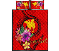 Papua New Guinea Polynesian Custom Personalised Quilt Bed Set - Floral With Seal Red - Polynesian Pride