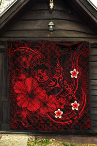 Polynesian Hawaii Premium Quilt - Humpback Whale with Hibiscus (Red) - Polynesian Pride