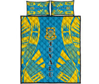 Tuvalu Quilt Bed Set - Tuvalu Coat Of Arms Blue Tattoo Style Art - Polynesian Pride