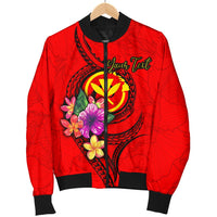 Hawaii Polynesian Custom Personalised Men's Bomber Jackets - Floral With Seal Red - Polynesian Pride