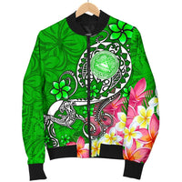 American Samoa Polynesian Men's Bomber Jacket - Turtle Plumeria (Green) - Polynesian Pride