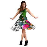New Caledonia Midi Dress White - Turtle Plumeria Banana Leaf Crest - Polynesian Pride
