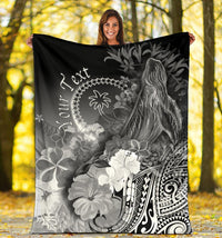 Custom Personalised Chuuk Premium Blanket - Humpback Whale with Tropical Flowers (Blue) - Polynesian Pride