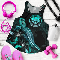Federated States of Micronesia Polynesian Women Tank Top - Turtle With Blooming Hibiscus Turquoise Turquoise - Polynesian Pride
