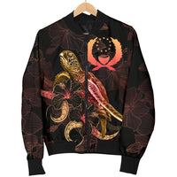 Pohnpei Polynesian Men's Bomber Jacket - Turtle With Blooming Hibiscus Gold - Polynesian Pride