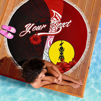 New Caledonia Polynesian Custom Personalised Beach Blanket - Coat Of Arm With Hibiscus - Polynesian Pride