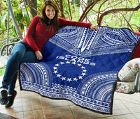 Cook Islands Premium Quilt - Cook Islands Flag Polynesian Chief Blue Version - Polynesian Pride