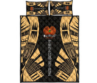 Papua New Guinea Quilt Bed Set - Papua New Guinea Coat Of Arms & Polynesian Yellow Tattoo Style Yellow - Polynesian Pride