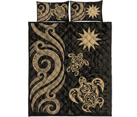 Nauru Quilt Bed Set - Gold Tentacle Turtle - Polynesian Pride