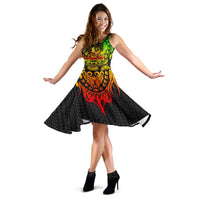 Samoa Polynesian Midi Dress - Tattoo Pattern With Seal - Polynesian Pride