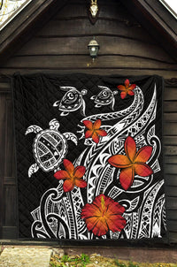 Hawaiian Map Turtle Swim Plumeria Polynesian Quilt - Polynesian Pride