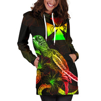 Wallis and Futuna Polynesian Hoodie Dress - Turtle With Blooming Hibiscus Reggae - Polynesian Pride