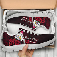 Niue Polynesian Custom Personalised Sneakers - Coat Of Arm With Hibiscus - Polynesian Pride