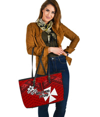 Wallis and Futuna Rugby Large Leather Tote Sporty Vibes - Polynesian Pride