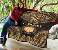 Northern Mariana Islands Premium Quilt - CNMI Seal Polynesian Chief Gold Version - Polynesian Pride