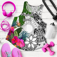 Marshall Islands Women's Racerback Tank White - Turtle Plumeria Banana Leaf White - Polynesian Pride