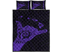 Hawaii Shaka Map Polynesian Quilt Bed Set - Purple Art - Polynesian Pride