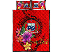 Samoa Polynesian Custom Personalised Quilt Bed Set - Floral With Seal Red - Polynesian Pride
