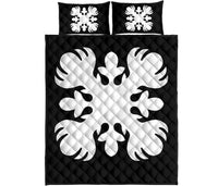 Hawaiian Quilt Bed Set Royal Pattern - Black and White - O2 Style - Polynesian Pride