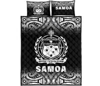Samoa Quilt Bed Set - Samoa Coat Of Arms Polynesian Tattoo Black Fog White Version Black - Polynesian Pride