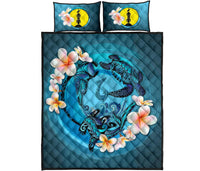 New Caledonia Polynesian Quilt Bed Set - Blue Plumeria Animal Tattoo - Polynesian Pride