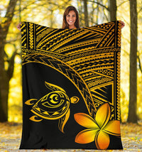 Hawaii Premium Blanket - Hawaii Turtle Plumeria Yellow - Polynesian Pride